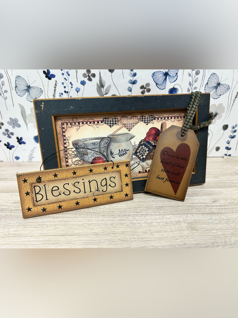 Primitive Country Decor Lot Apple Print Blessings Love Sign